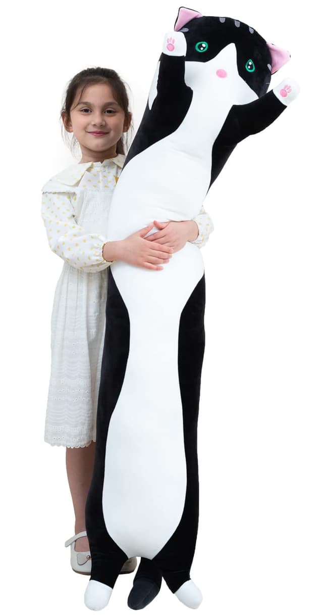Stofftiere Katzen Kissen Lange Kätzchen Süße Plüschtier Katze Kuscheltier Kawaii Plüsch Sofakissen Geschenke für Freunde Kinder (Black, 90cm/35.43inch)