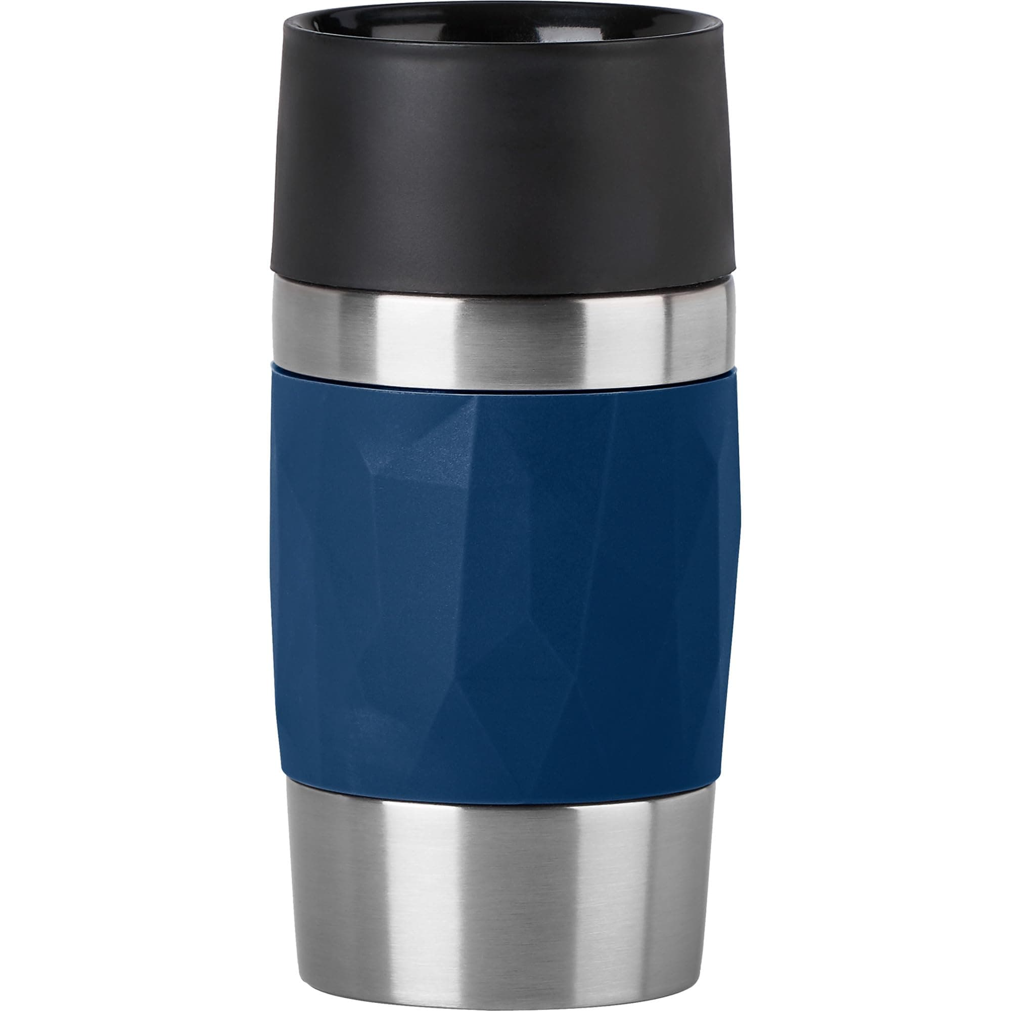 Emsa N21608 Travel Mug Compact Thermo-/Isolierbecher aus Edelstahl, 0,3 Liter, 3h heiß, 6h kalt, 100% dicht, auslaufsicher, spülmaschinengeeignet, 360°-Trinköffnung, Dunkelblau