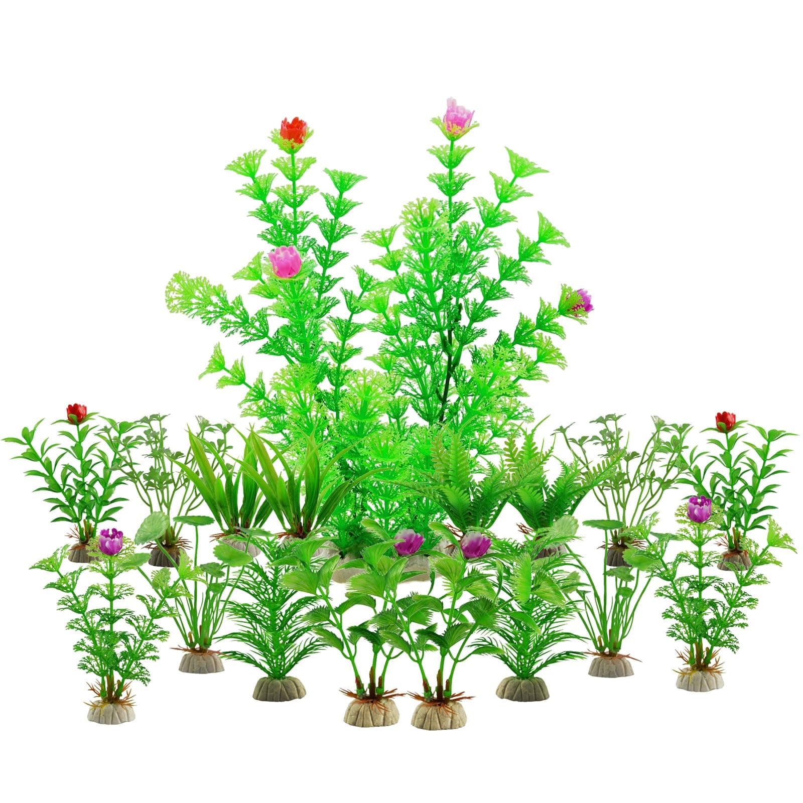 SNSYGN Aquarium Pflanzen Künstlich, 17 Stück Künstliche Aquariumpflanzen Grün Terrarium Deko für Aquarium Kunststoffpflanze Aquariumdekor