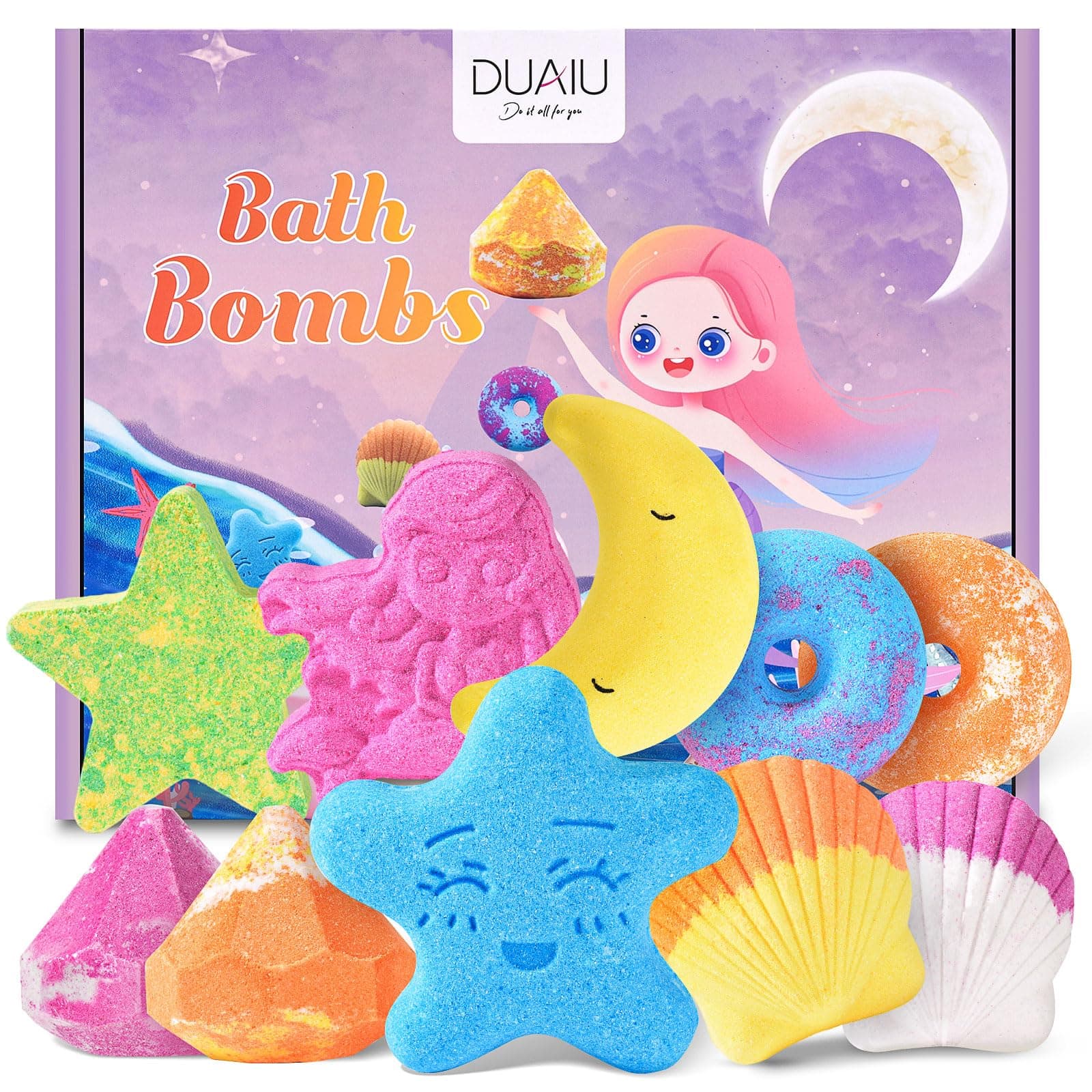 DUAIU Badebomben,10-teiliges Badekugeln Kinder Geschenkset als Badezusatz, Meersalz, Pflanzliche ätherische Öle, Schaumbad und Spa-Badekugeln, Geschenke für Frauen Kinder Freundin 10 PCS