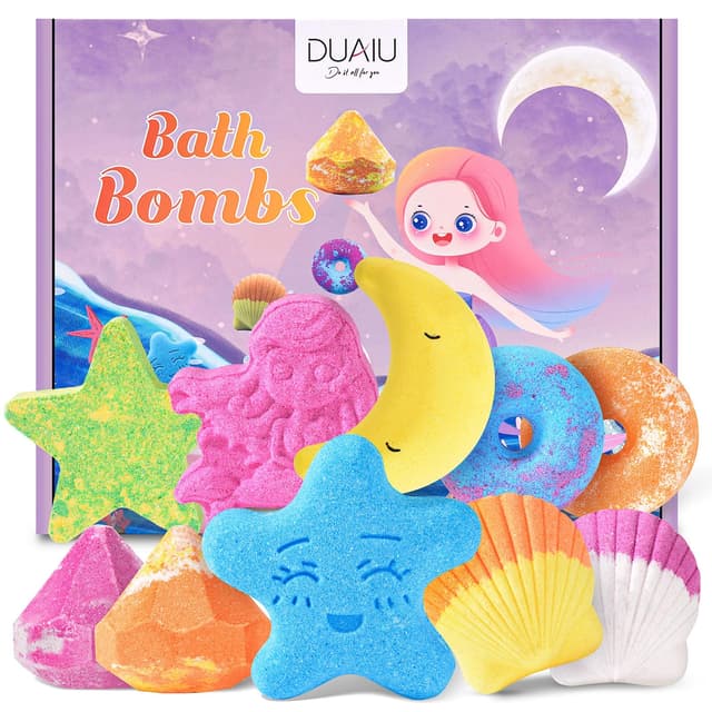 DUAIU Badebomben,10-teiliges Badekugeln Kinder Geschenkset als Badezusatz, Meersalz, Pflanzliche ätherische Öle, Schaumbad und Spa-Badekugeln, Geschenke für Frauen Kinder Freundin 10 PCS