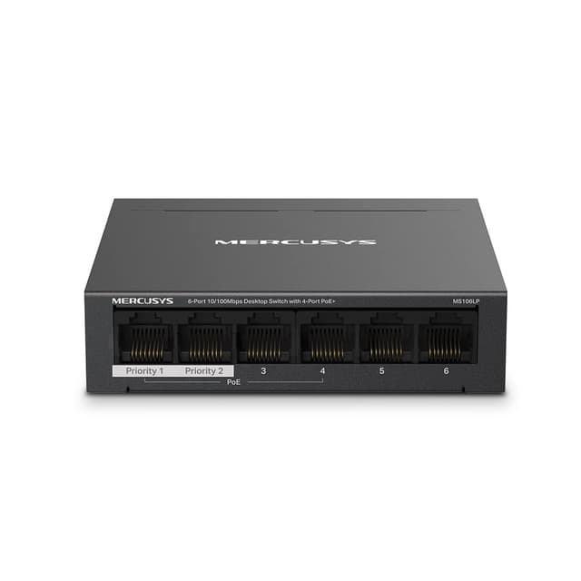 TP-Link Mercusys MS106LP PoE+ Switch 6 Ports mit 4 PoE+, 30W für PoE Port, 40W an Allen Ports, 802.3af/at, 2 Uplink Ports für Internet und NVR, Metallgehäuse, Ethernet-Splitter, Plug & Play