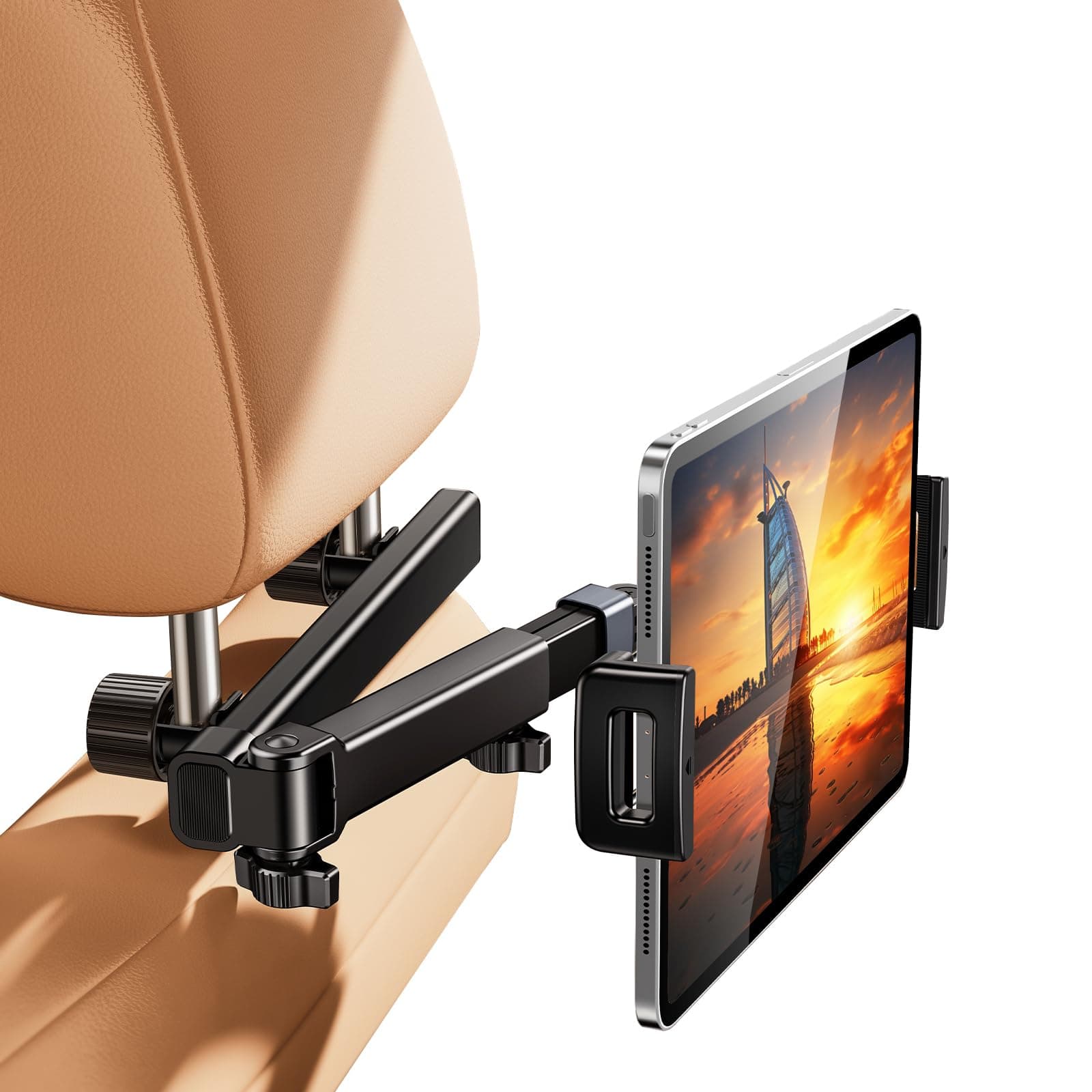 nediea Tablet Halterung Auto, Kopfstützen Tablet Ständer mit Faltbare Verlängerungsarm, 360° Drehung Rücksitz Tablethalterungen für Kinder, KFZ Tablet-Halterung für iPad, Kompatibel mit 4,7-12,9 Zoll