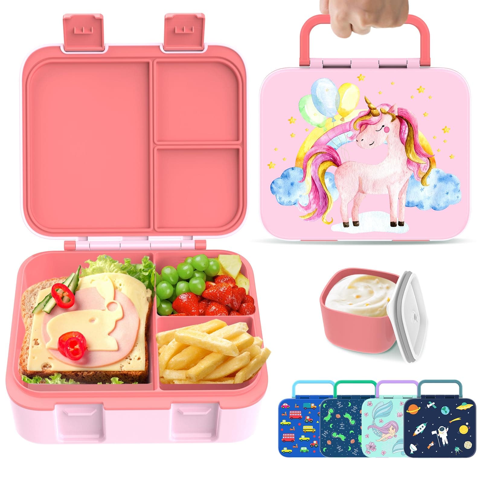 hombrima Kinder Lunch Box, Bento Box Food Storage Container mit Multi-Fächern für Jungen Mädchen Kinder Erwachsene Arbeitsschule Rosa-pferd