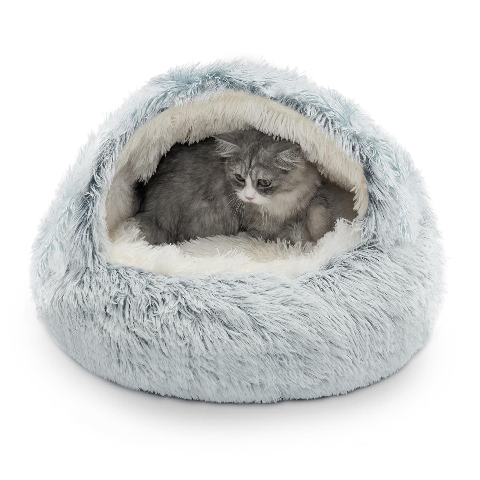 CATISM Katzenbett Waschbar Katzenschlafplatz für Katzen Plüsch Haustier Katzenkopfkissen Katzenkissen Flauschiges Kätzchen Welpen Kuschelbett Haustierbett Grau - XL(60cm)