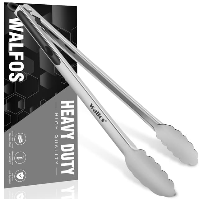 Walfos Küchenzange 43cm Grillzange mit langem Griff, 304 Premium-Edelstahl und rutschfester hitzebeständiger Griff - ideal zum Grillen, Grillen, Drehen und Kochen von Speisen 40 Cm