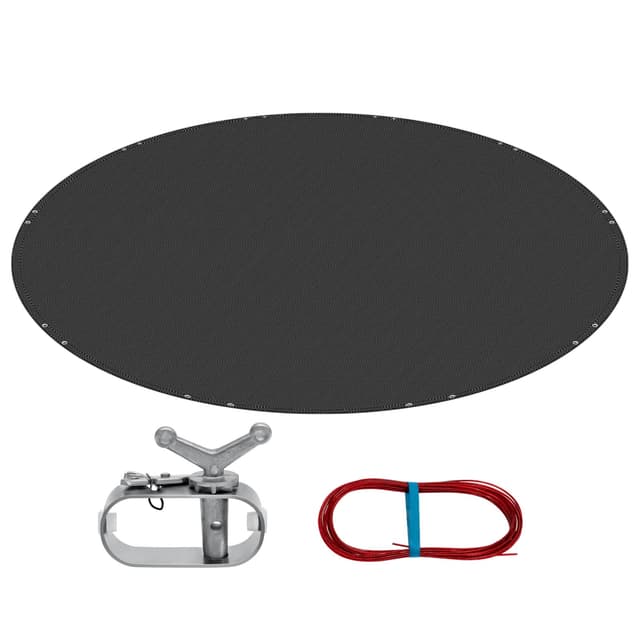 WOLTU Poolabdeckung rund Ø 610 cm wasserdicht, Solarplane für Pool Ø 500-550 cm, Winterabdeckplane aus 200 g/m² PE, Abdeckplane mit Drahtseil und Aluminium-Befestigungselement, dunkelgrau 610 cm (Rund) Dunkelgrau