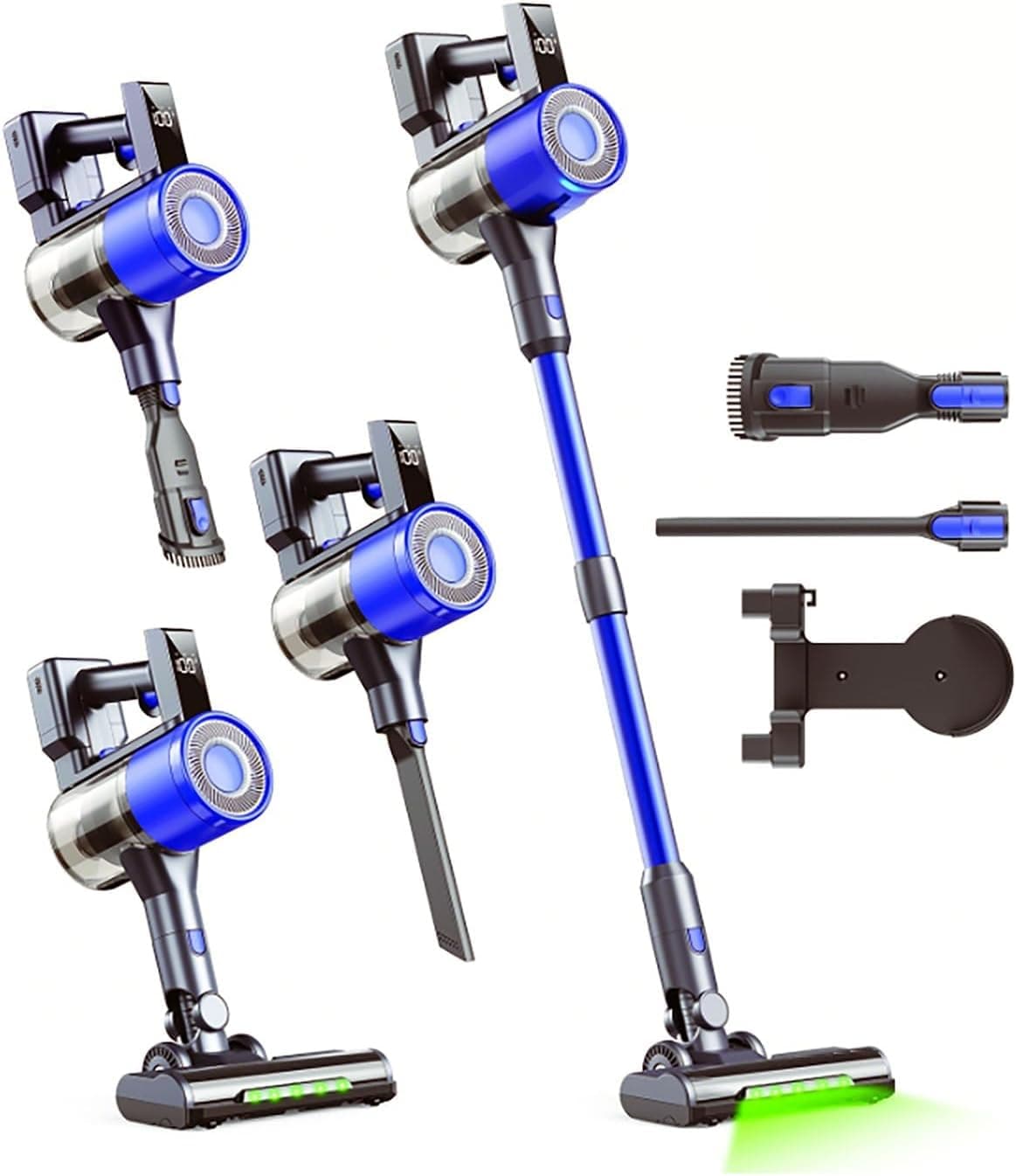 SculifyVita Staubsauger Kabellos mit Standfunktion & 3-Stufen-Saugkraft | Leichter Handstaubsauger mit XXL-Behälter | Flexibler Akku Staubsauger für alle Flächen Blau
