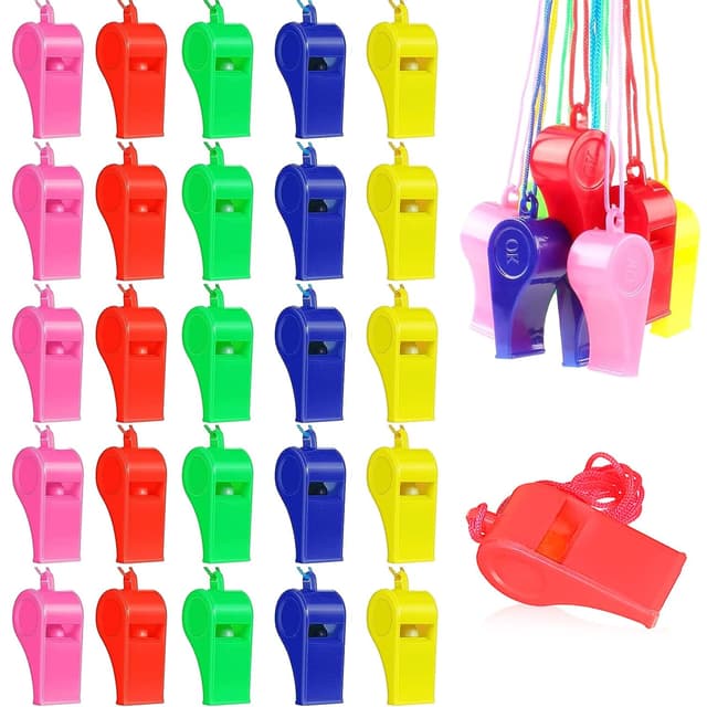 XIAQICA 72 Stück Trillerpfeife Kinder Plastik Pfeifen mit Umhängeband Sportpfeifen Set Farben Schiedsrichterpfeife Pfeife für Trillerpfeife Laut Notfall Trainer Lehrer Schulsport