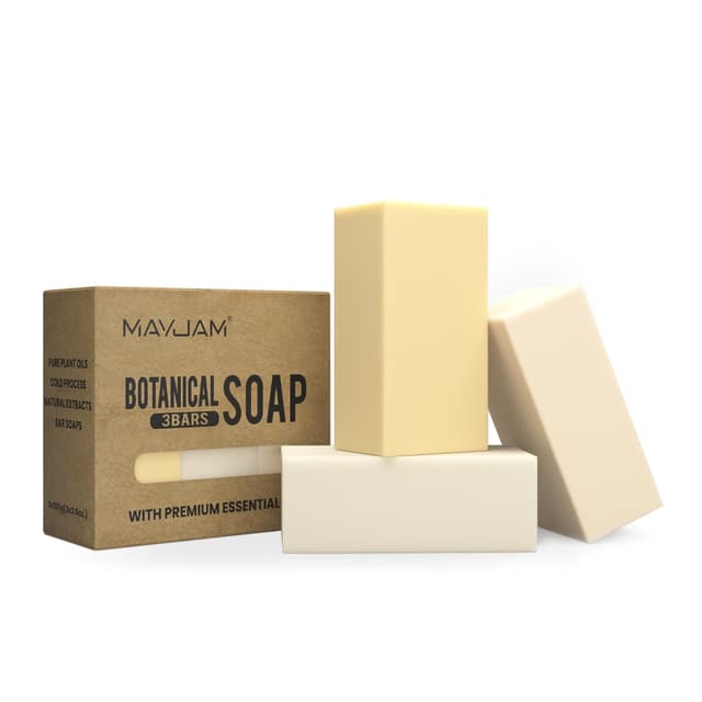 MAYJAM Pflanzliche Handgemachte Seife, Feste Dusch Seife für Sanfte Reinigung, Mit Olivenöl, Kokosöl, Sheabutter, Reines Ätherisches Öl, Naturseife Körperseife, Handseife, Handmade Soap Bar 3 x 100g Weihrauch/Zitronengras/Römische Kamille