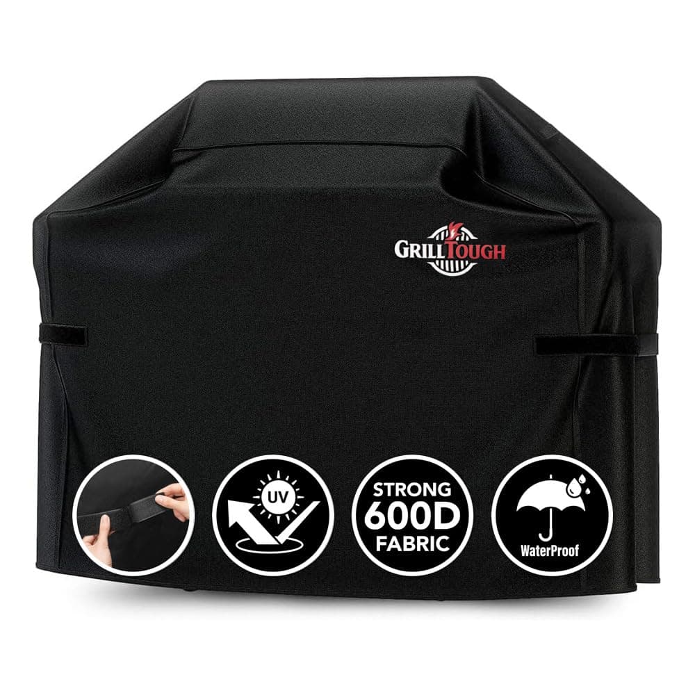 GrillTough Hochleistungs-Grillabdeckung für Außengrills – Wasserdicht, wetterbeständig, UV- und lichtbeständig mit verstellbaren Riemen – Gasgrillabdeckung für Weber, Charbroil (147L x 61W x 122H cm) 58''L x 24''W x 48''H