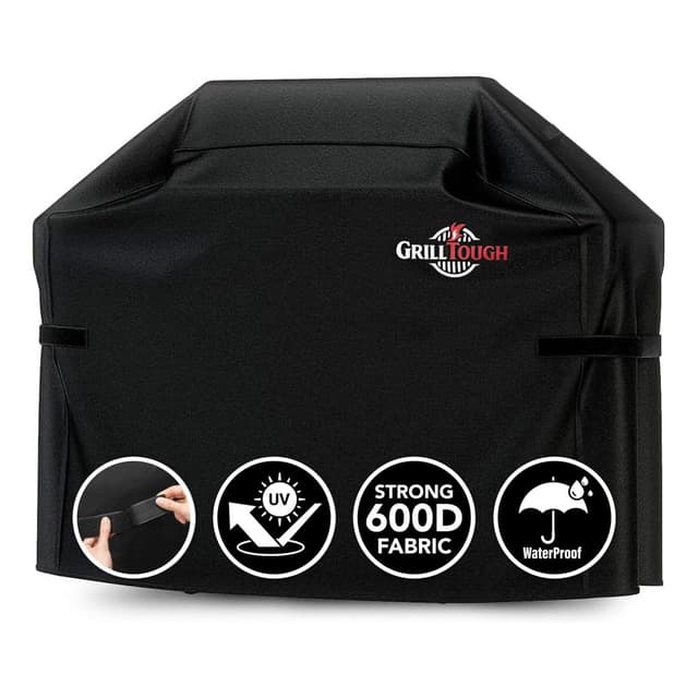 GrillTough Hochleistungs-Grillabdeckung für Außengrills – Wasserdicht, wetterbeständig, UV- und lichtbeständig mit verstellbaren Riemen – Gasgrillabdeckung für Weber, Charbroil (147L x 61W x 122H cm) 58''L x 24''W x 48''H