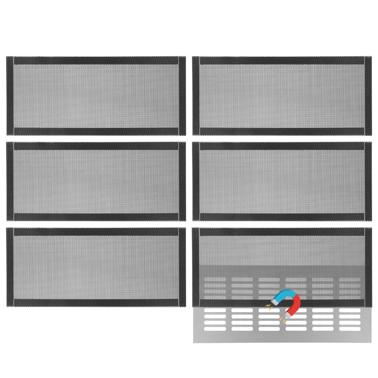 KEESIN Magnetische Lüftungsgitter, PVC-Lüftungsgitter, schwarze Lüftungsgitter, Lüftungsgitter für die Haar- und Staubfilterung (12 * 5,5-Zoll-Packung mit 6 Stück) 12*5,5-Zoll-Packung mit 6 Stück