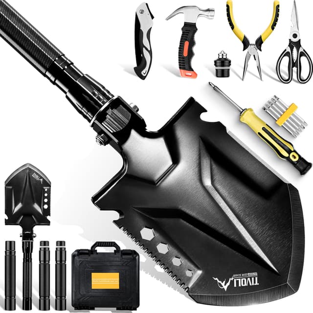 TIVOLI Multifunktional-Klappspaten Outdoor,Camping Schaufeln-Set aus kohlenstoffreicher Stahl mit Multifunktionales Zubehör, Survival-Ausrüstung für Dschungel, Schnee und andere Outdoor-Szenarien 1 Kohlenstoffstahl