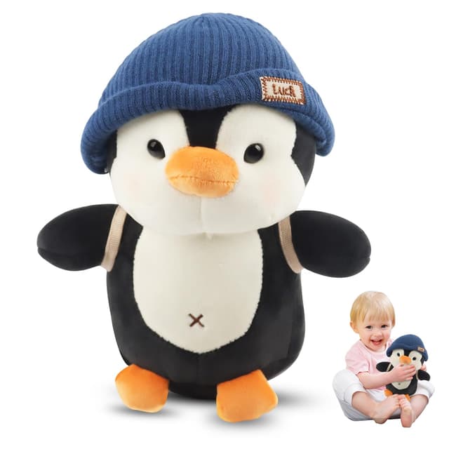 JWTRSVTY 23 cm Pinguin Stofftier Plüschtier, Penguin Flauschiges Stofftier, Kuscheltier Pinguin Plüschtier Kinder, Pudgy Penguins Plush Mit Hut, Cartoon Tier Plüschtier für Mädchen Und Jungen