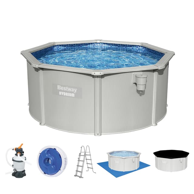 Bestway Hydrium Stahlwandpool Komplett-Set mit Sandfilteranlage Ø 300 x 120 cm, grau, rund