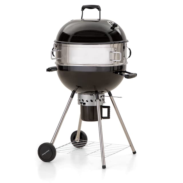 Kugelgrill, Holzkohlegrill mit PizzaRing, Deckel Thermometer, Abnehmbaren Verchromter Grillrost, Einstellbarer Luftzufuhr, Ascheauffangbehälter, Kohlegrill für Garten oder Balkon (E02GR013)