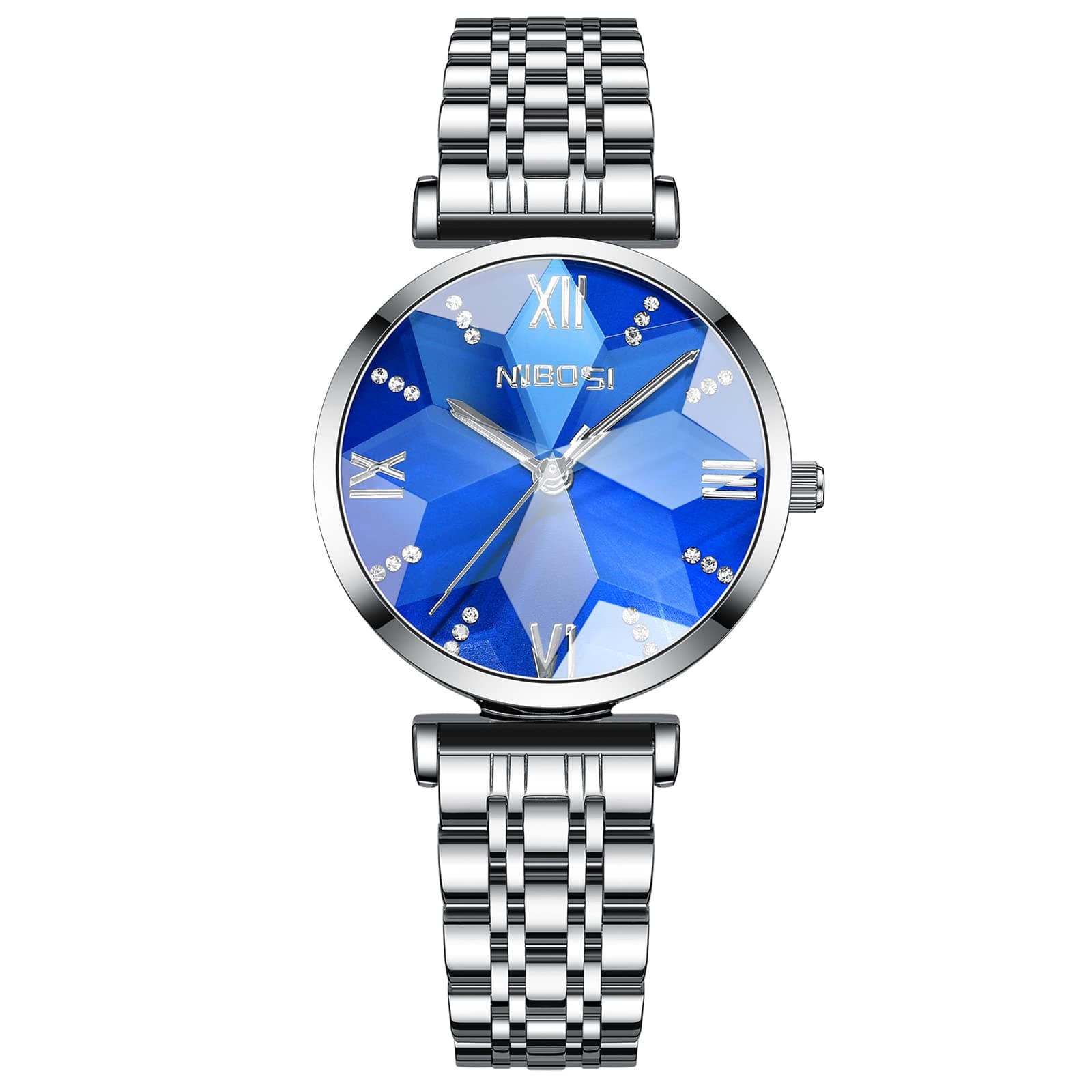 NIBOSI Damen-Armbanduhr Damenuhr Analog grünes Zifferblatt Armbanduhr für Damen luxuriös Diamant Roségold Edelstahl Quadratuhr Mädchen Schmuckarmband Blau