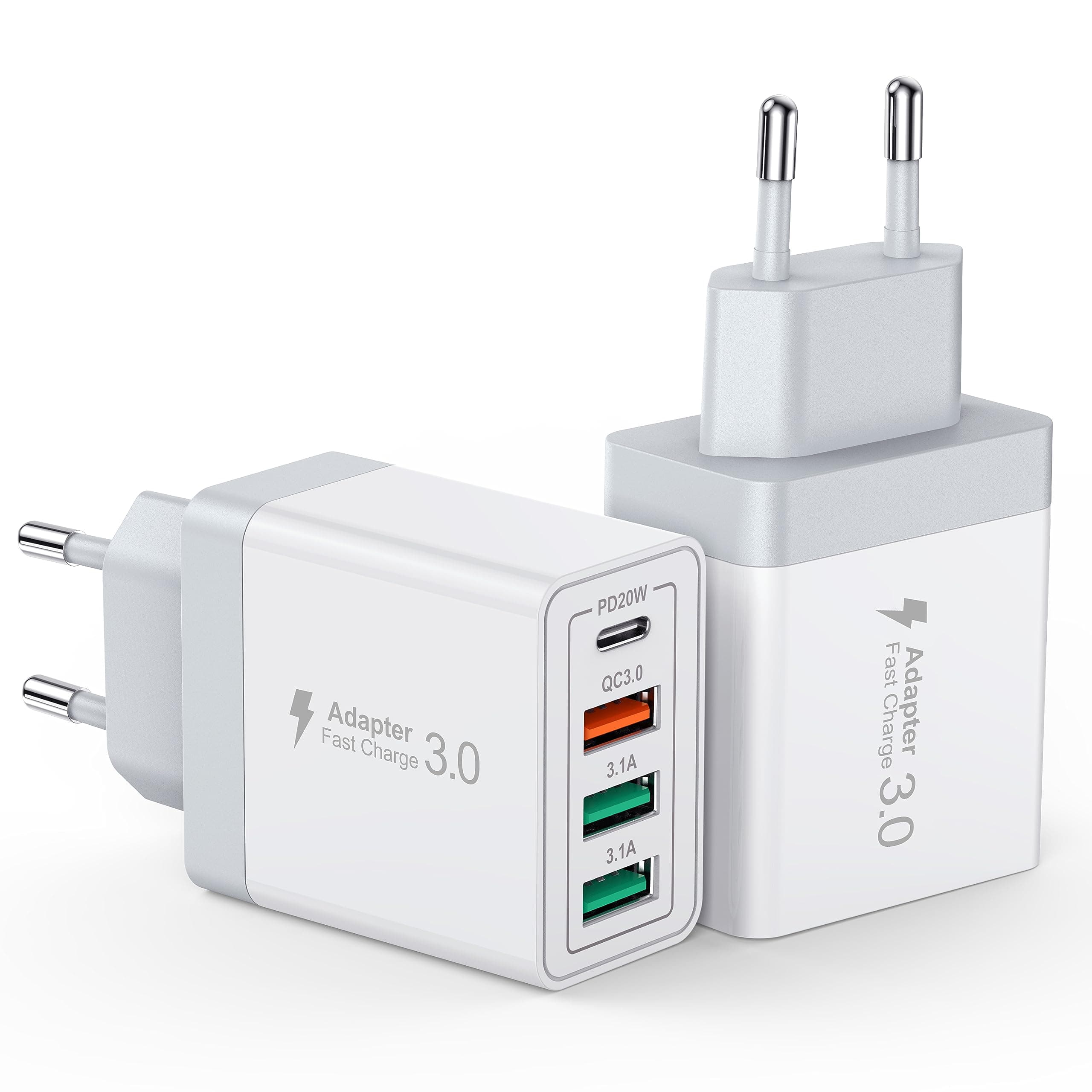 40W USB C Ladegerät, Schnellladegerät 2 Pack USB C Handy Ladegerät 4 Port USB Netzteil für iPhone 16/15 Pro Max, 14/13/12/11, XS/XR/X, iPad, Samsung, Google, Tablet, Android Weiß