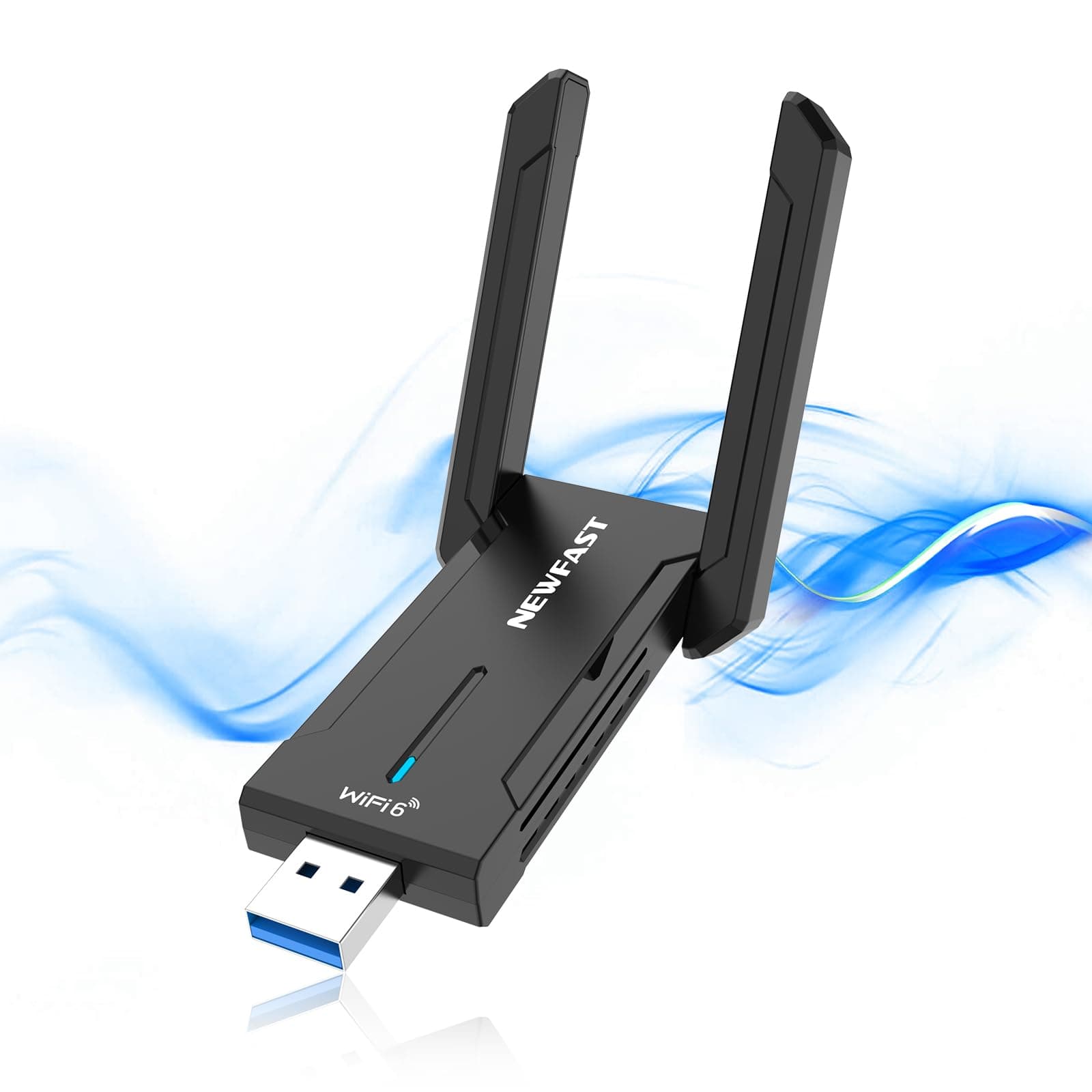 NEWFAST 5400Mbps USB WLAN Stick for PC,Tri-Band (6GHz/5GHz/2.4GHz) WiFi Adapter Mit 2 * 5dBi High Gain Antennens,WiFi 6E Wireless Adapter,USB 3.0,MU-MIMO WPA3 Encryption,Only for Windows 10/11