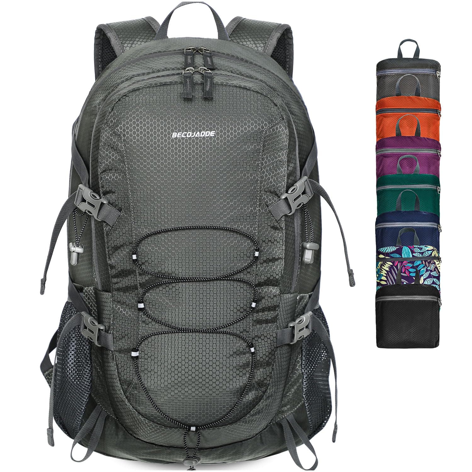 BECOJADDE Wanderrucksack Herren Damen 40L Ultraleichter Faltbarer Rucksack Wasserdichter Reiserucksack Trekkingrucksack mit Nassfach für Wandern, Reisen, Radfahren und Klettern, Grau