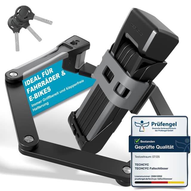 TECHCYC Fahrradschloss, Faltschloss Fahrrad 86 cm mit 3 Schlüsseln, Diebstahlsicher, Robustes Fahrradschlösser aus gehärtetem Carbonstahl, Fahrradschloss hohe Sicherheit inkl. Halterung (86cm)