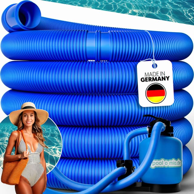 poolomio® Poolschlauch 32mm / 6,6 m - flexibler Schwimmbadschlauch für Poolpumpe & Poolsauger – UV- & Chlorbeständiger Spiralschlauch – Hochwertiger Druck- & Saugschlauch als Poolzubehör, Blau Länge 6m (⌀ 32 mm)