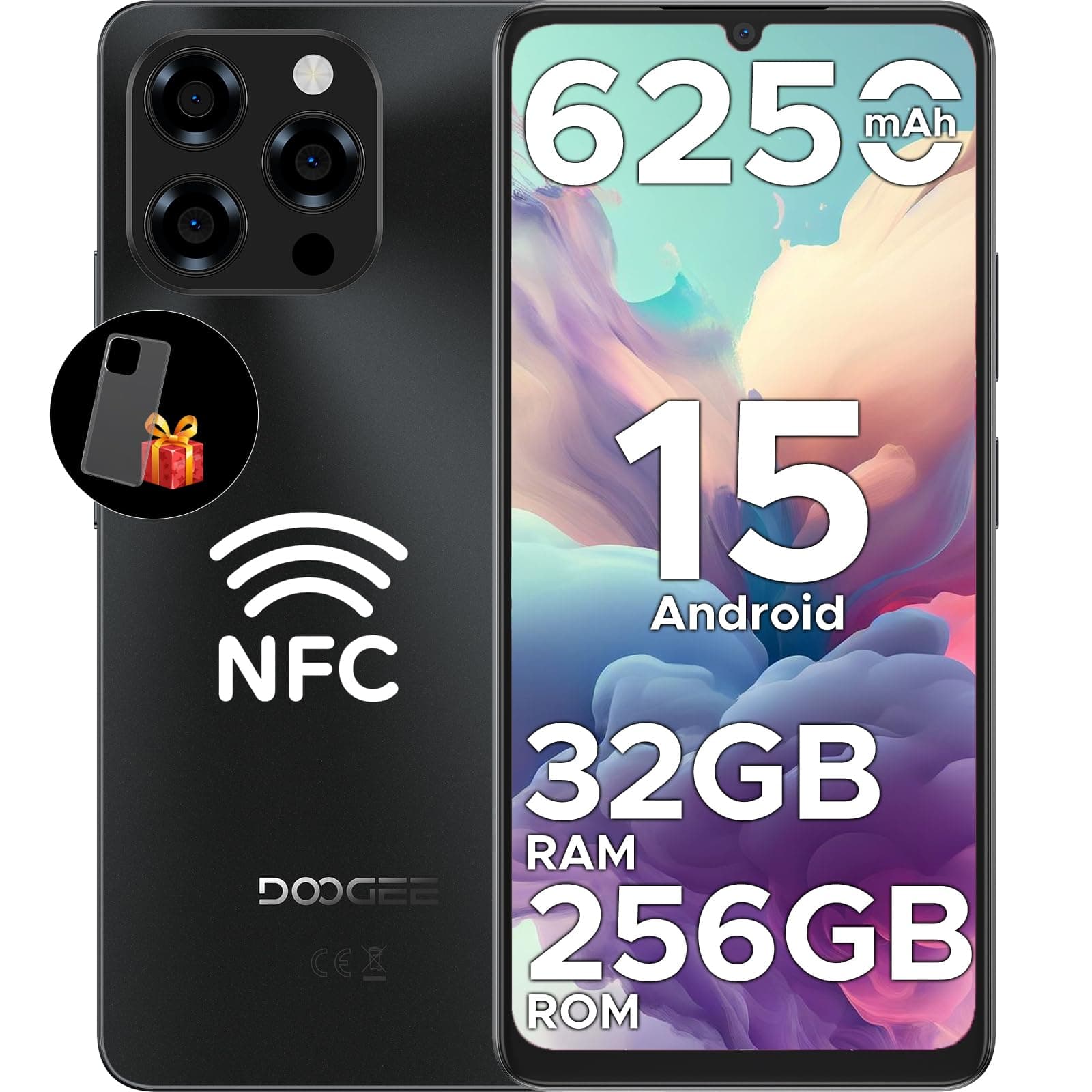 DOOGEE Note 58 Pro Android 15 Smartphone Ohne Vertrag 32GB+256GB Octa Core 6.75" HD+ 90Hz Handy Ohne Vertrag 6250mAh Handy Günstig 16MP+8MP Simlockfreie Handys Dual SIM 4G/ GPS/NFC/Fingerabdruck Note 58 Pro(Schwarz)