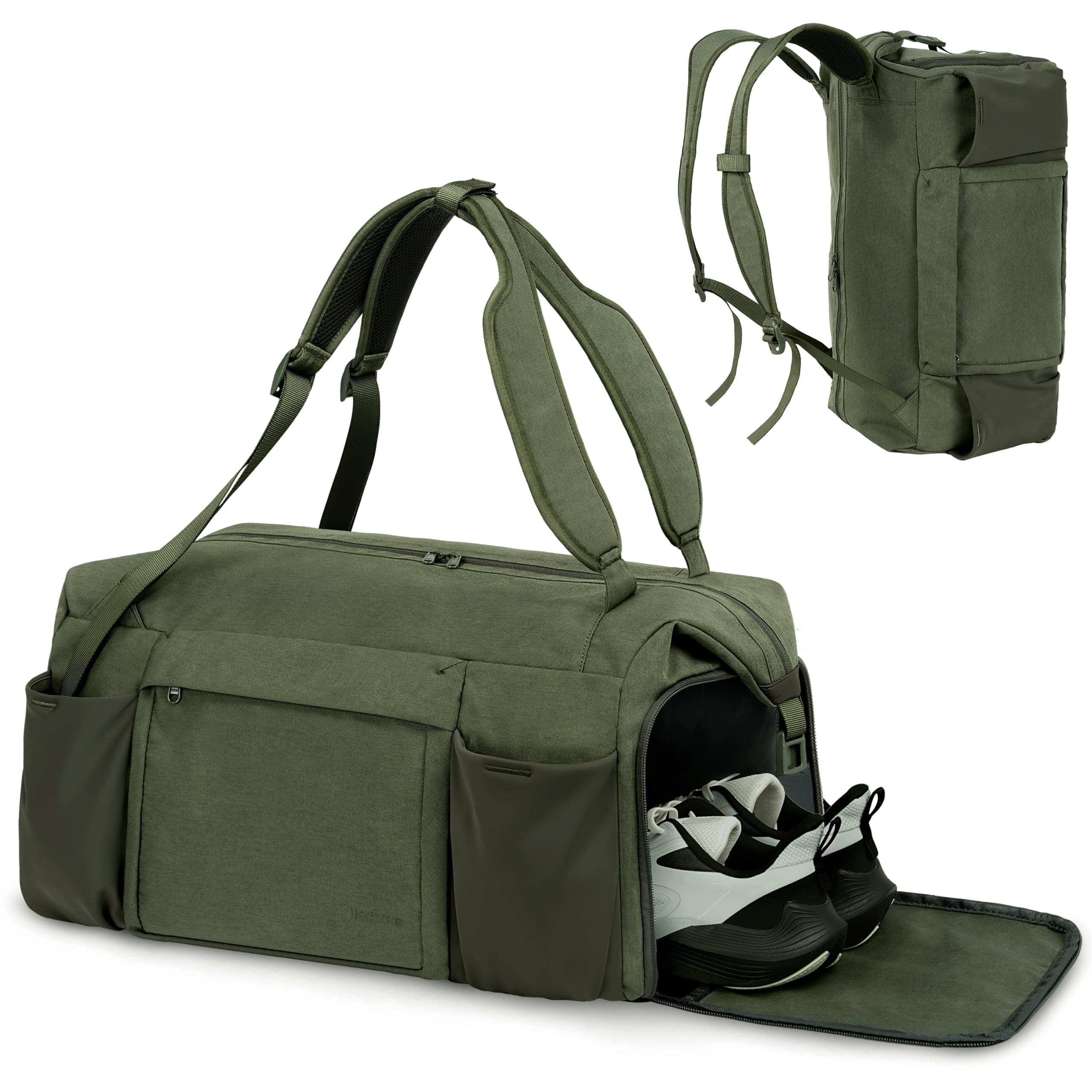 kookoomia Sporttasche Reisetasche Herren Damen 45L Sporttaschen Rucksack mit Schuhfach Nassfach Wasserdicht Gym Bag Sport Tasche Trainingstasche Fitness für Sport Reisen Schwimme Weekender- Dunkelgrün Dunkelgrün 45L