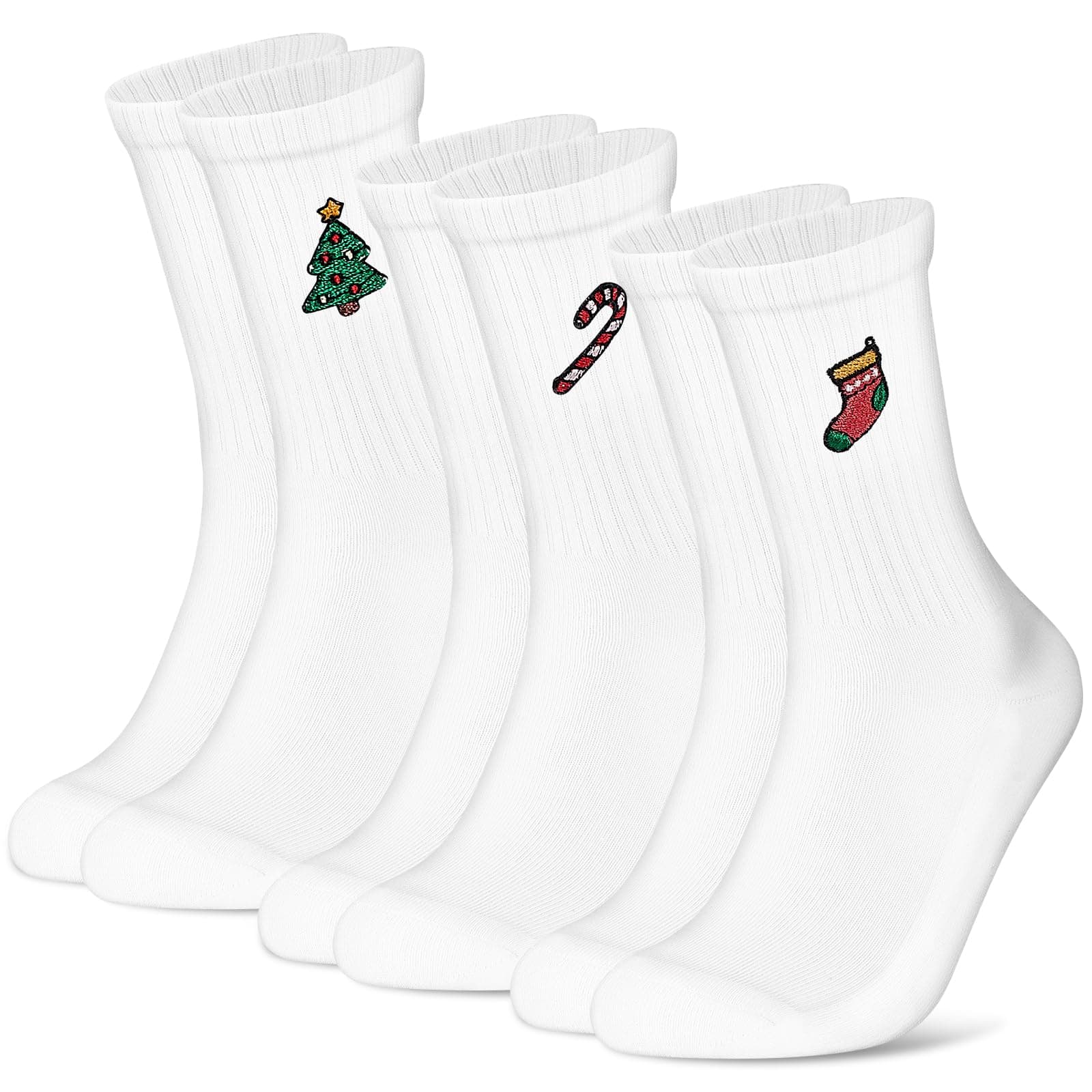 Niofind Lustige Tennissocken für Damen & Herren, Baumwoll Sportsocken mit Aperol Motiv, 3 Paar Statement Socken mit Cocktails, Weihnachtssocken Geschenk für Männer & Frauen 35-38 Weihnachten Two: Weihnachtsbaum+Bonbon+Weihnachtsstrumpf