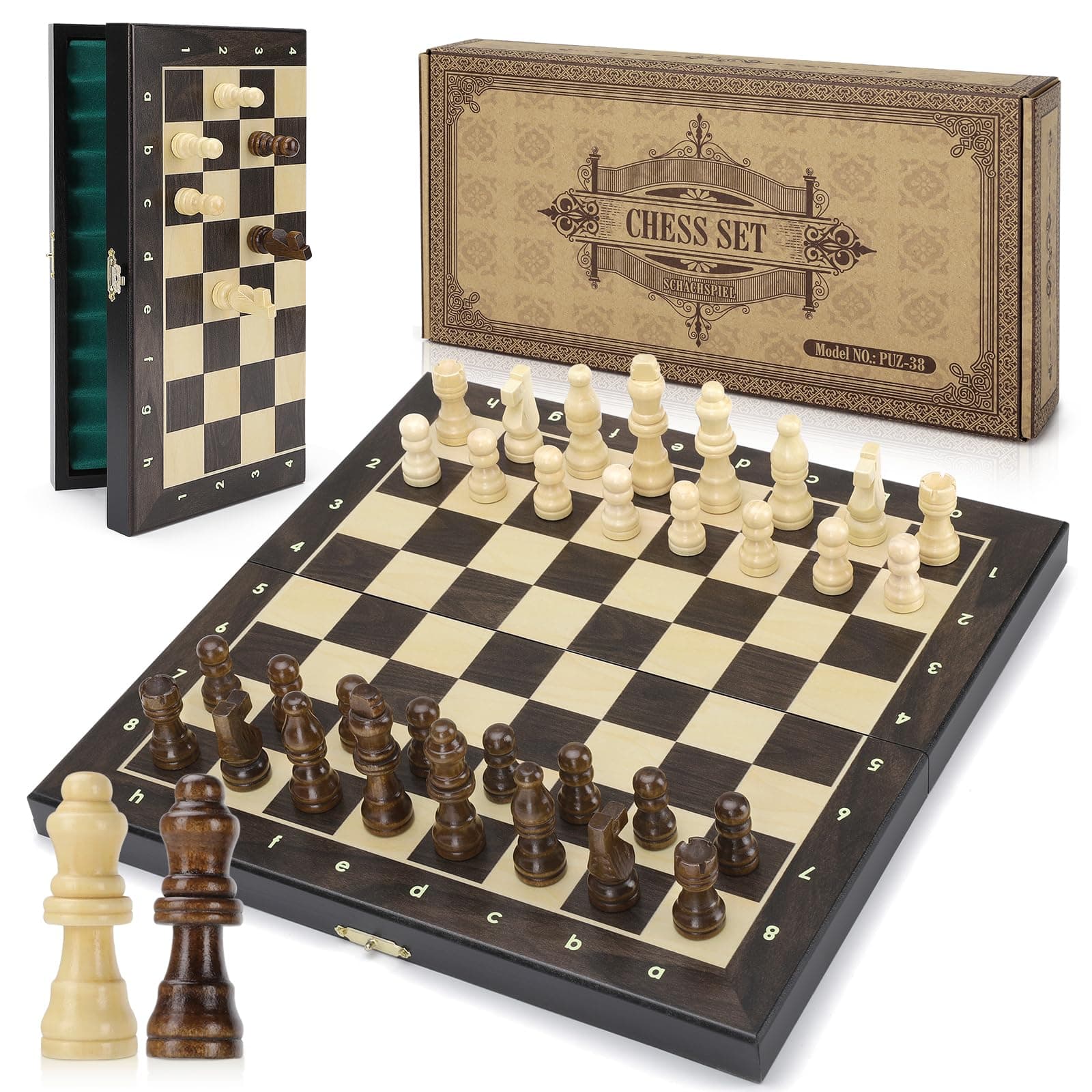 Peradix Magnetisch Schachspiel aus Holz 30CM - Klappbares Schachbrett Holz Hochwertig mit 34 Schachfiguren- Schach für Erwachsene und Kinder