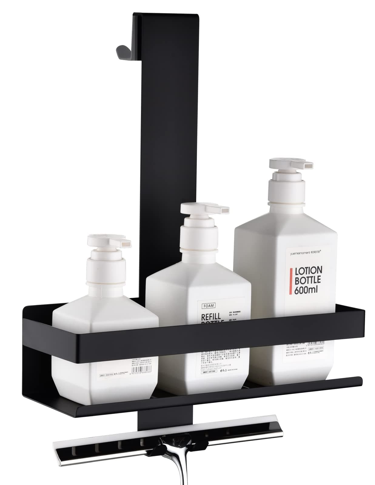 HomeHeng Duschablage zum Hängen,Edelstahl Duschkorb Hängeregal,Mattschwarz Duschregal Shampoo Halterung mit Haken für Glas-Duschabtrennung,H30MB-1DH 1 Fächer Mattschwarz
