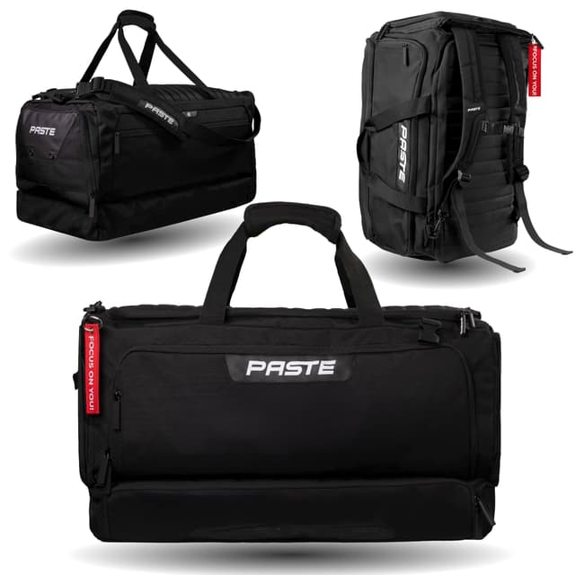 PASTE® - Premium Sporttasche 63L mit Rucksackfunktion, Schuhfach & Nassfach Schwarz - Fußball-Tasche & Trainings-Tasche mit Kühlfunktion Damen & Herren groß - XL Reise-Tasche & Gym Bag Sport & Fitness