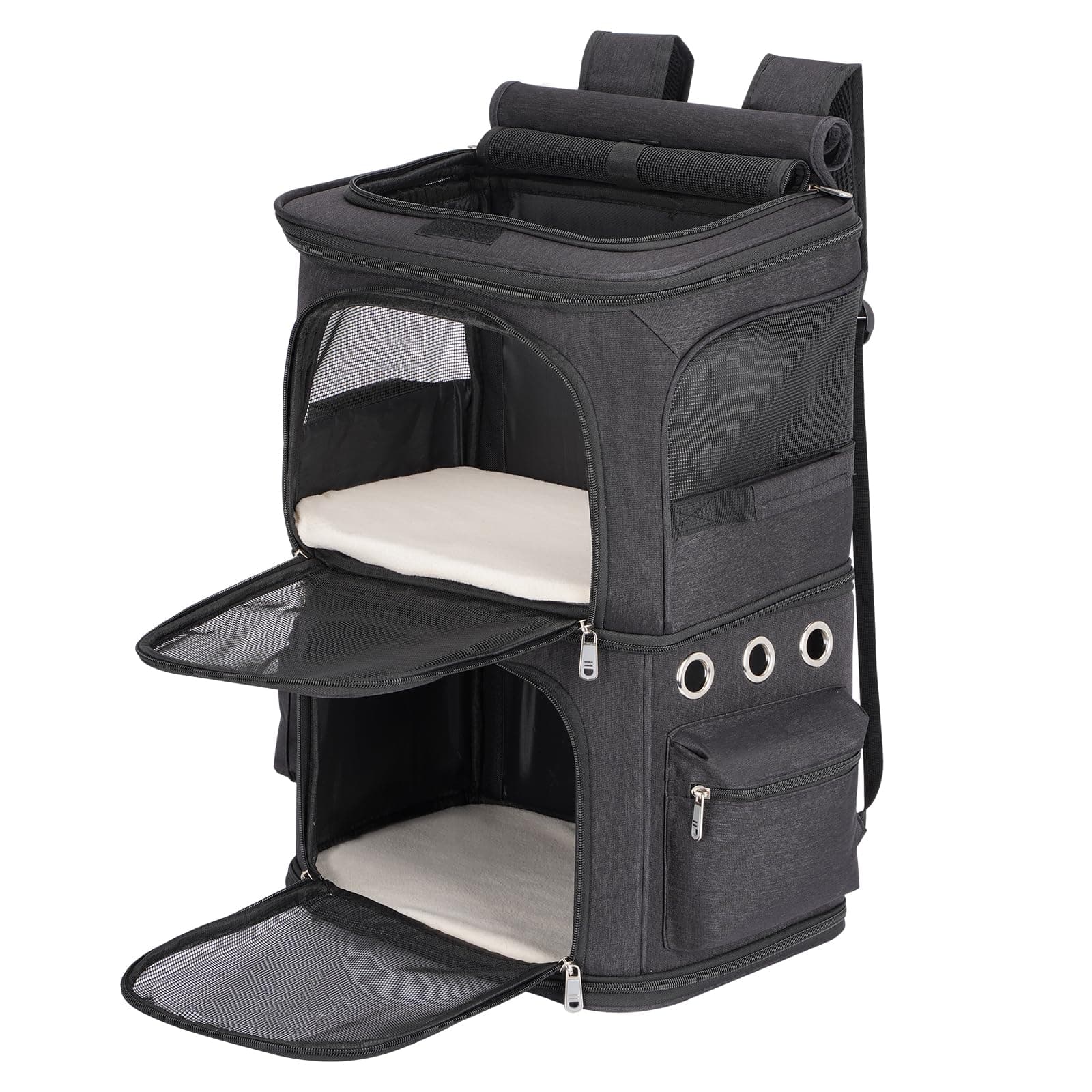 FASNATI Katzenrucksack Große Katzen bis 12kg, Katzentransportbox für 2 Katzen, kleine Hunde und Kaninchen, perfekt für Reisen/Wandern/Camping, Schwarz L Schwarz
