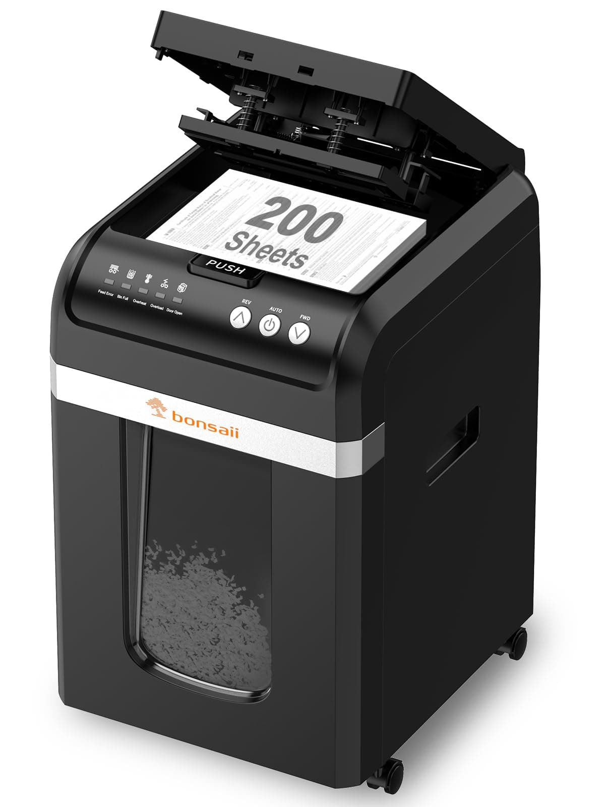Bonsaii Aktenvernichter mit 200 Blatt Automatischem Einzug, 60 Min Dauerbetrieb, P-4 Mikroschnitt, 31L Pull-Out Behälter, Manuelle Funktion für Kreditkarten, Leise & Energiesparend, für Büro, C283-A 200-Blatt Automatischem Einzug