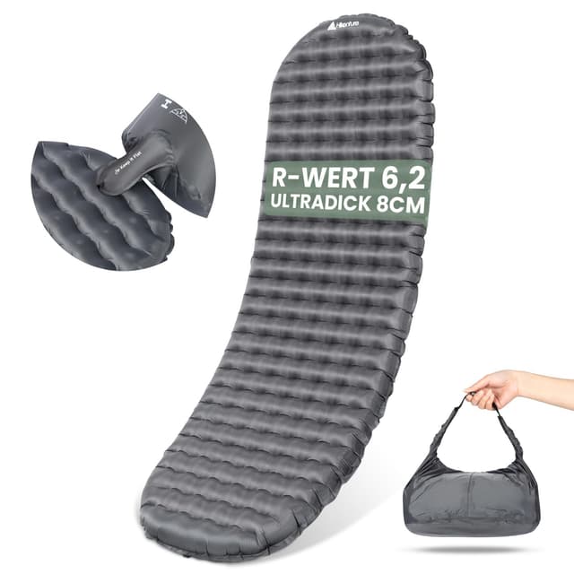 HIKENTURE 6,2 R-Wert Camping Isomatte Ultraleicht, 8 cm Dicke Aufblasbare Isomatte Camping Luftmatratze Kleines Packmaß für 4 Jahreszeiten, Schlafmatte für Camping, Outdoor, Wandern