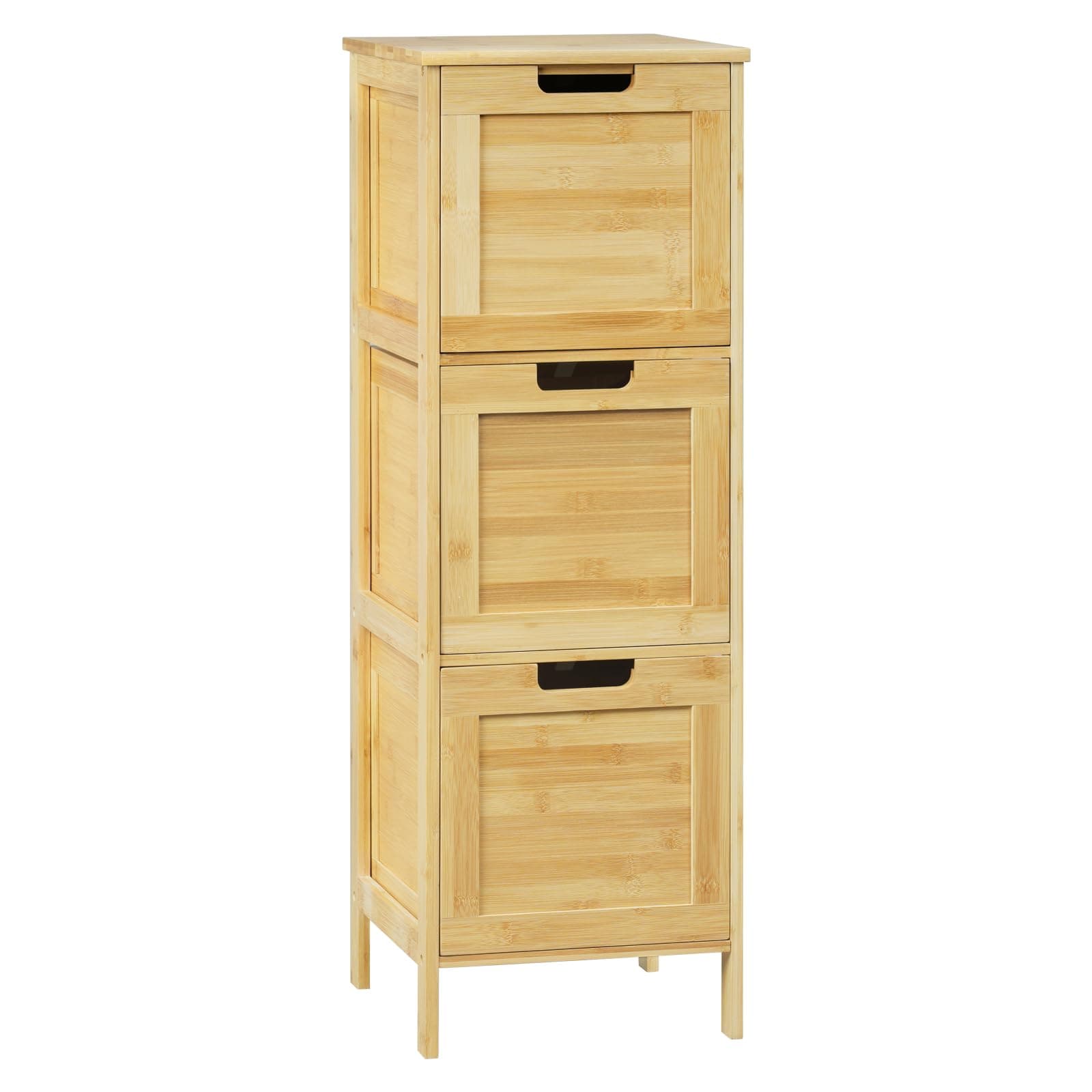 EUGAD Badezimmerschrank schmal, Badschrank mit 3 abnehmbaren Schubladen, Aufbewahrungsschrank stehend, Eckschrank Mehrzweckschrank, aus Bambus, Naturfarbe, 30x90x30 cm 30 x 30 x 90 cm Naturfarbe