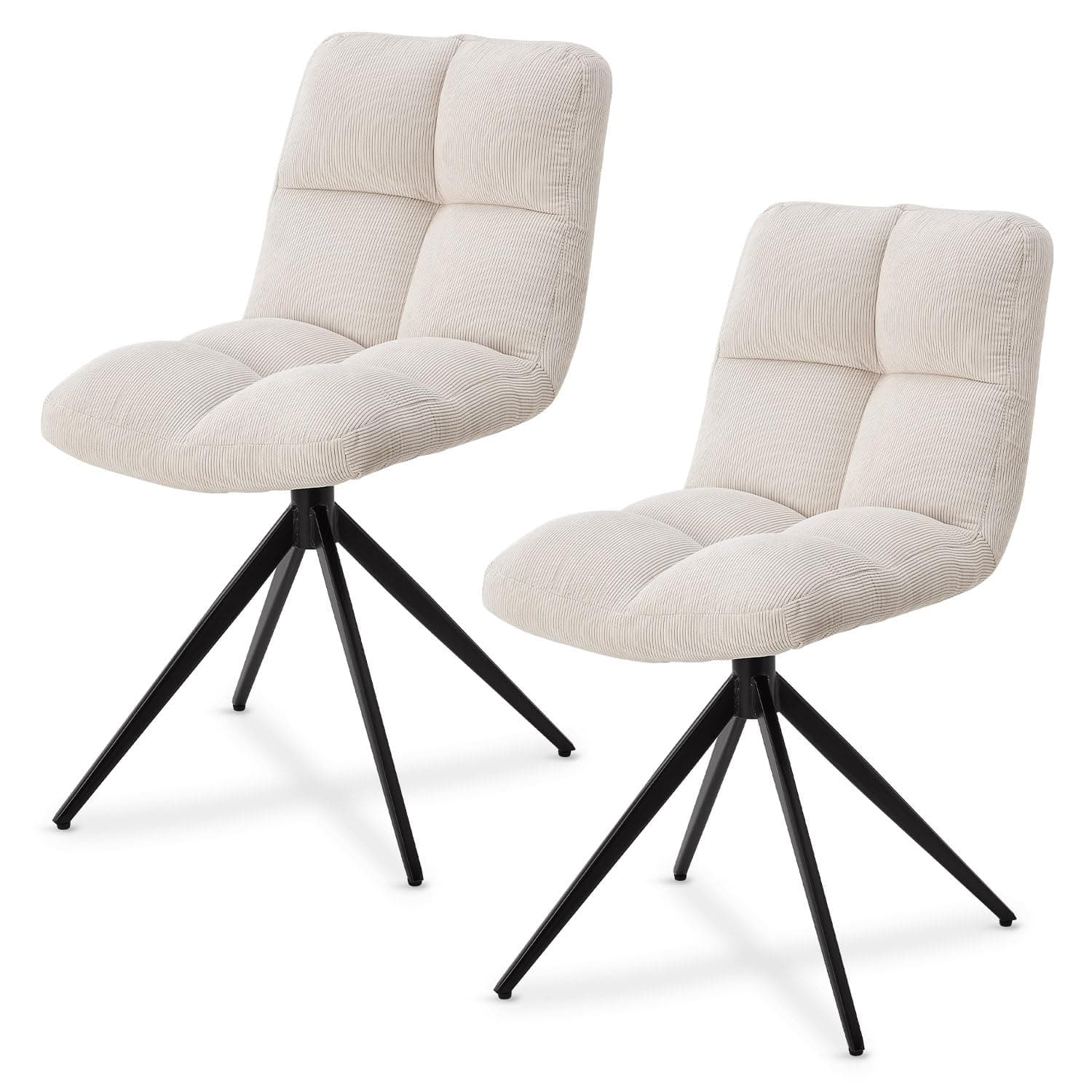 Juskys Drehstuhl Dallas 2er Set - Esszimmerstühle drehbar, Stoff Bezug - Stuhl bis 120 kg belastbar - Stühle Esszimmer, Esszimmerstuhl Cord Beige