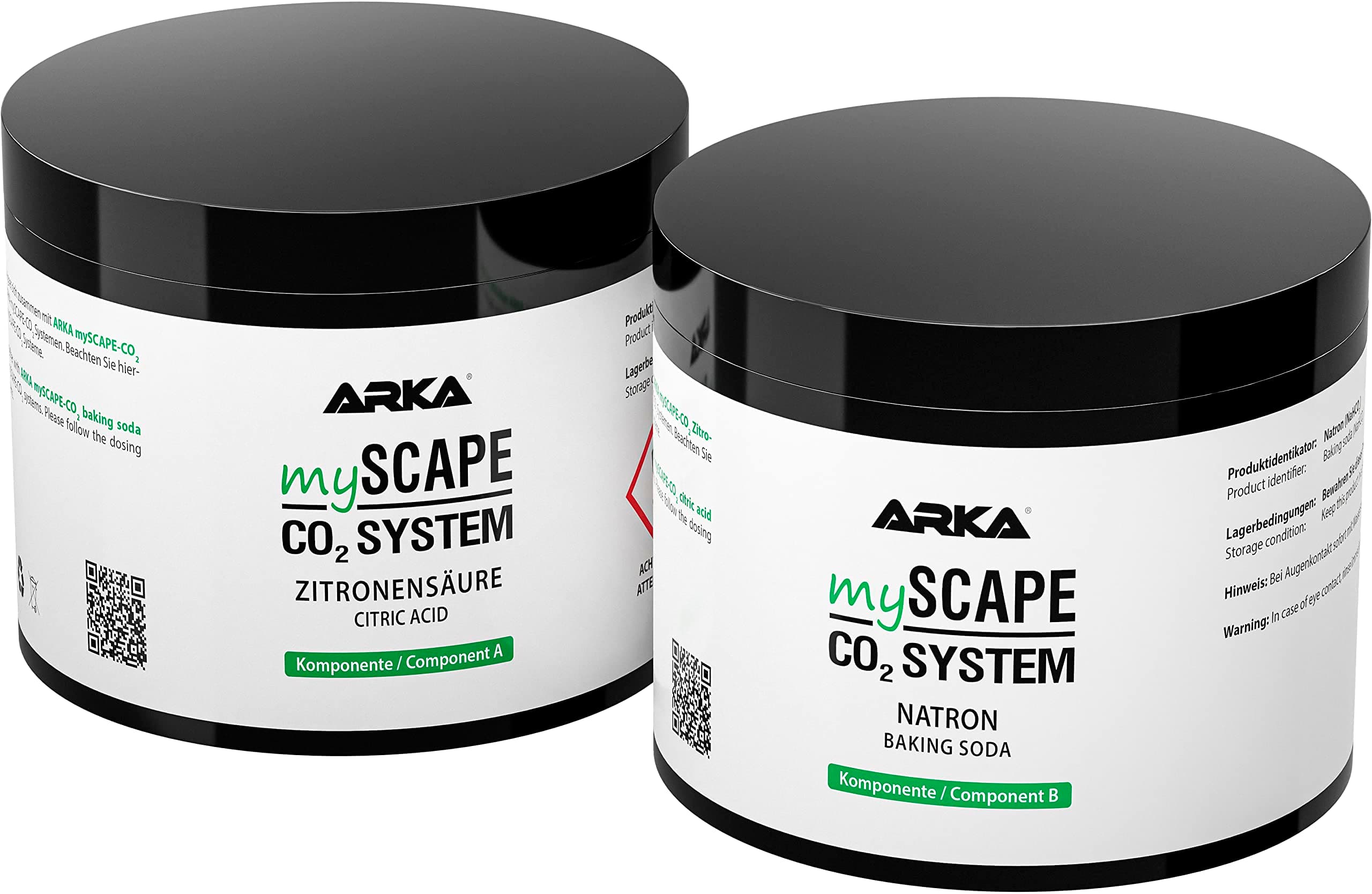 CO2 Nachfüllset – ARKA mySCAPE-CO2 Refiller 2×400g – Komponente A: Zitronensäure & B: Natron – passend für CO2-Düngesysteme im Aquarium – einfach dosierbar, ergiebig & sicher - Aquascaping Nachfüllset 800 g