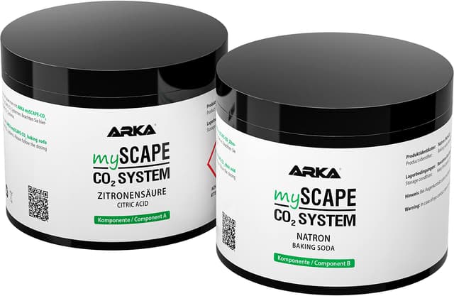 CO2 Nachfüllset – ARKA mySCAPE-CO2 Refiller 2×400g – Komponente A: Zitronensäure & B: Natron – passend für CO2-Düngesysteme im Aquarium – einfach dosierbar, ergiebig & sicher - Aquascaping Nachfüllset 800 g