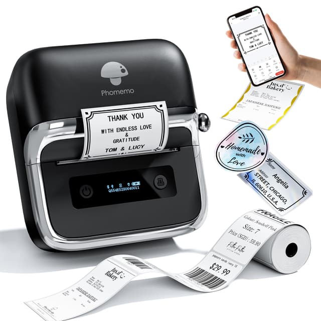 Phomemo M250 Etikettendrucker, 3 Zoll Bluetooth Etikettiergerät Thermo Barcode Drucker für Einzelhandel, Büro, Label Printer Kompatibel mit Telefonen & PC, Druckgröße 20-75 mm Schwarz