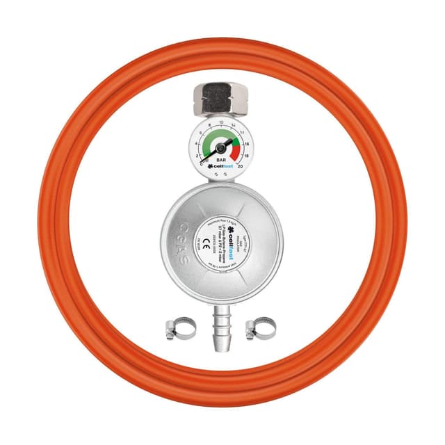Cellfast Anschluss-Set Butan mit Manometer, Sicherheitsventil, Für alle Arten von Flaschen, Gas: LPG/Propan/Butan, 52-506, 40-326, Blau