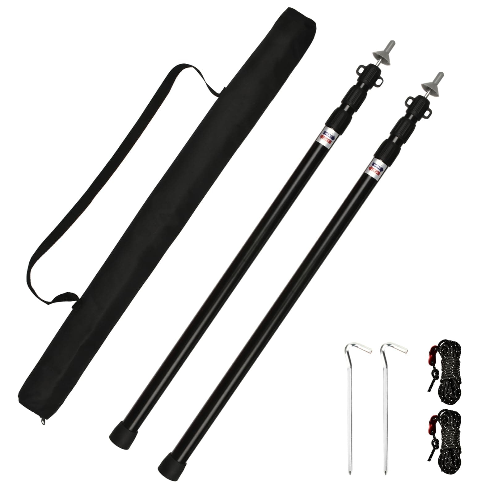 Tiandirenhe Teleskopstange für Zelte, Markise Stangen, Zeltstangen Teleskop, Aluminium Baldachinstütze Teleskop 95-234 cm, Camping Zelt Pole, Campingstangen für Planen Markise Baldachin Veranda Black(2 Pcs)