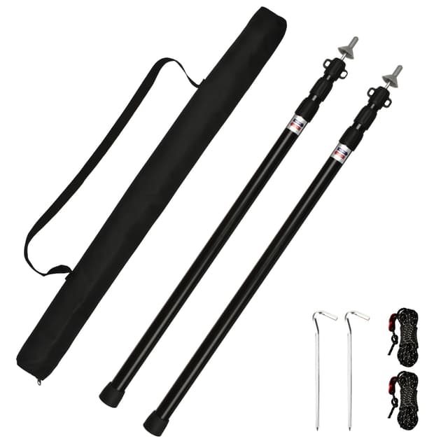 Tiandirenhe Teleskopstange für Zelte, Markise Stangen, Zeltstangen Teleskop, Aluminium Baldachinstütze Teleskop 95-234 cm, Camping Zelt Pole, Campingstangen für Planen Markise Baldachin Veranda Black(2 Pcs)