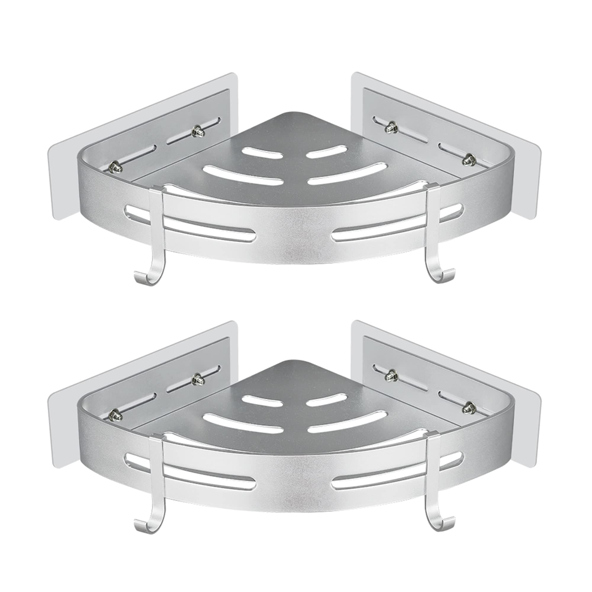 GERUIKE Duschablage Duschregal Ecke Ohne Bohren Duschkorb Wandmontage Klebepad Silber Aluminium 2 Stück Duschgel Shampoo Halterung Eckablage Eckregal für Dusche Bad Küche Silber Glänzend