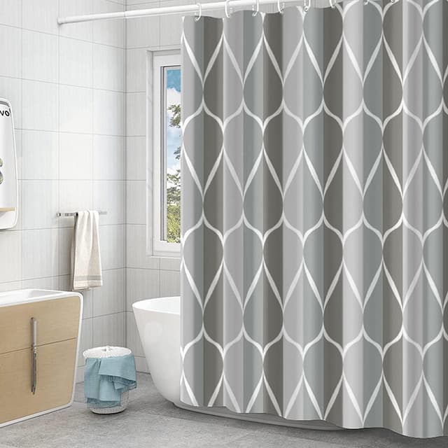 GERUIKE Duschvorhang 180x200 Wasserdicht, Duschvorhang Textil Waschbar mit 12 Duschvorhangringe, Polyester Duschvorhang mit Gewicht Unten, Mehrfarbig Wellen Grau Ombre Duschvorhang Badewanne Wellen Grau Ombre H200 x B180 cm (1er Pack)
