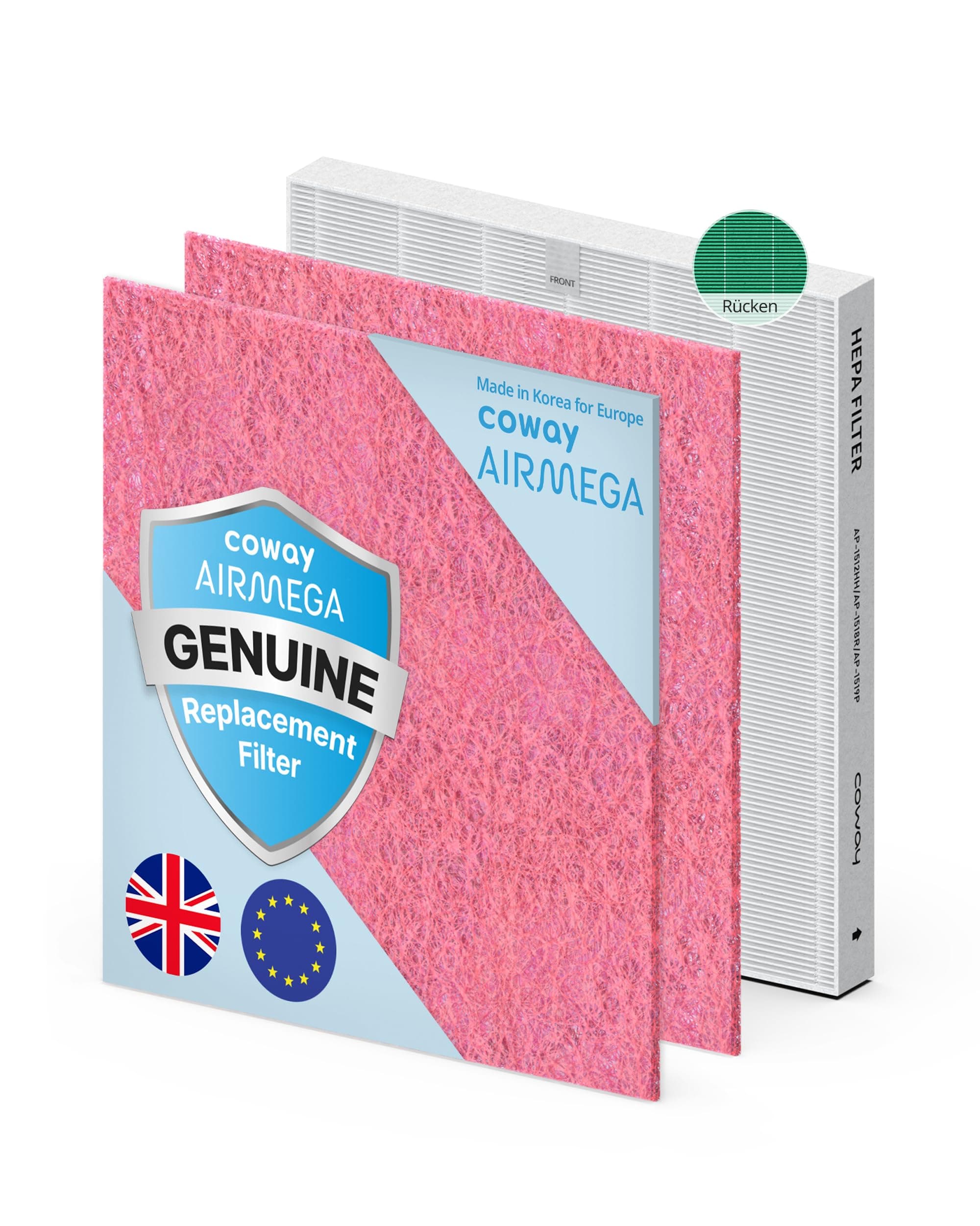 COWAY Luftreiniger Airmega Mighty AP-1512HH & 200M Ersatzfilter-Set für Tierliebhaber, enthält 2 Haustier-Deodorationsfilter & 1 GreenHEPA-Filter in einem Set, hält bis zu 1 Jahr Haustier-filterset
