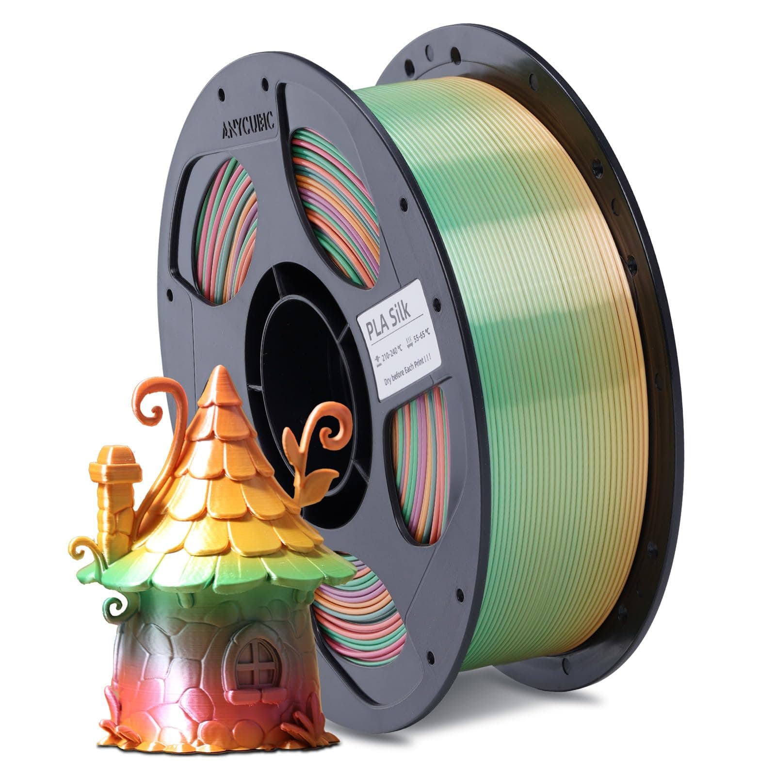 ANYCUBIC Silk Rainbow PLA Filament, Seide Filament 1,75mm, Kontrollierbarer Glanz 3D Drucker Filament, Seidentexturen Prächtige Farbe 1KG Silk Regenbogen