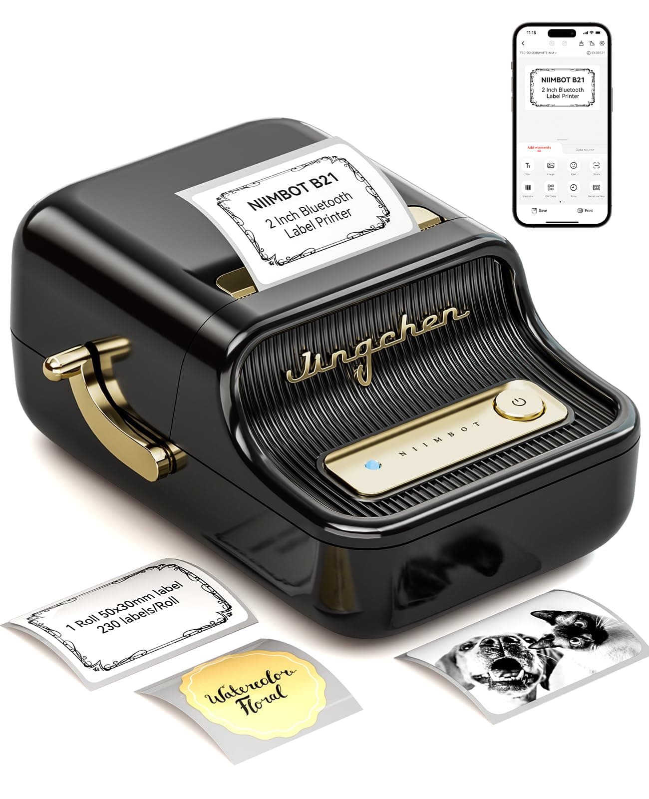 Etikettiermaschine mit 1 Rolle kostenlosem Klebeband NIIMBOT B21 Vintage 50mm Breite Business Thermal Label Drucker Preisauszeichner Etikett Etikett Writer (Schwarz)