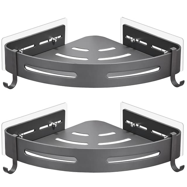 GERUIKE Duschregal Duschablage Ecke Ohne Bohren Duschkorb Wandmontage Klebepad Grau Matt Aluminium 2 Stück Duschgel Shampoo Halterung Eckablage Eckregal für Dusche Bad Küche